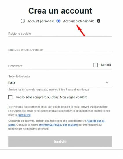 crea account su ebay